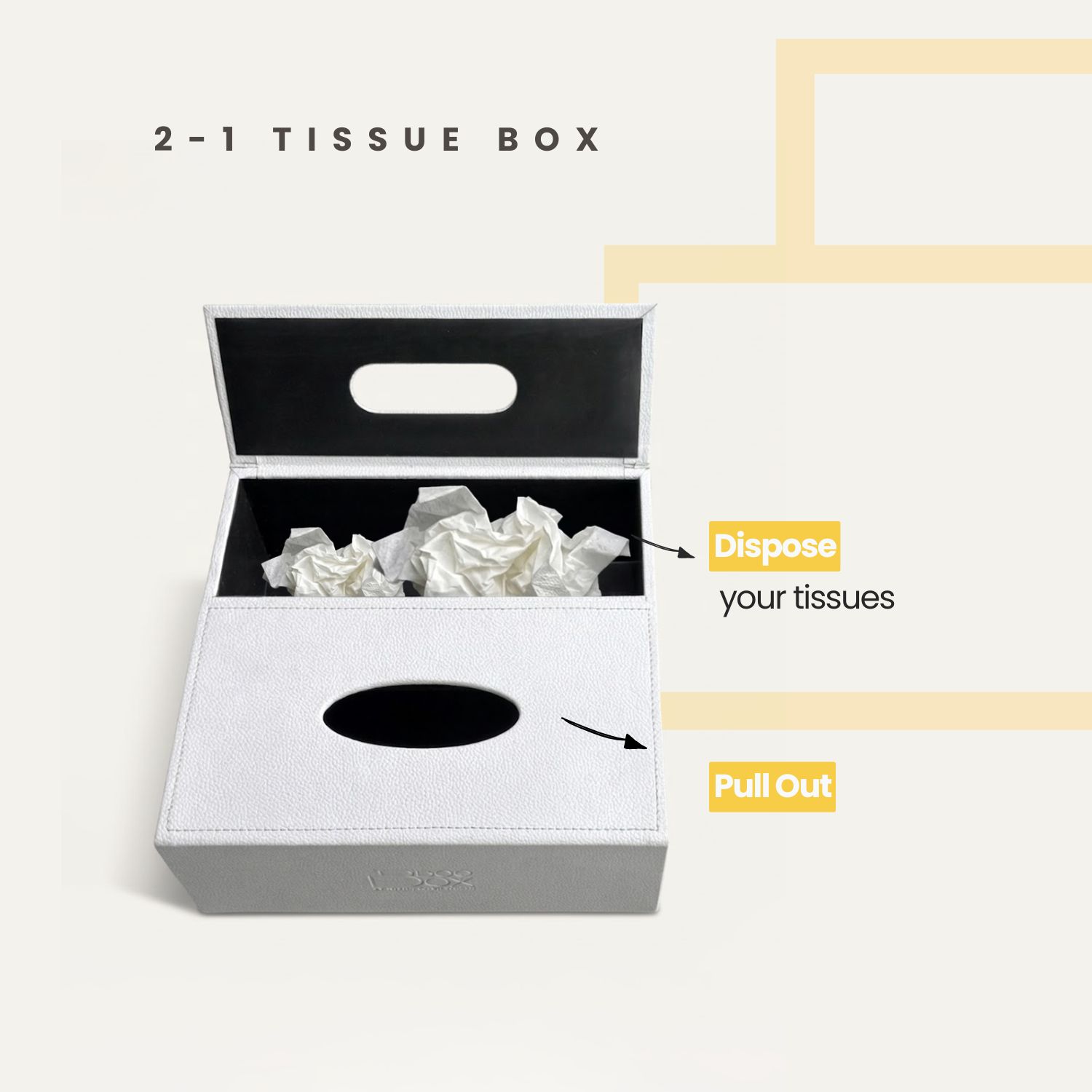 It is a 2-1 tissue box with a bin attached to the tissue box