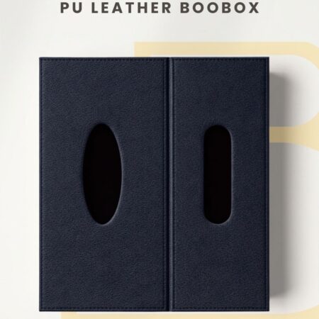 BooBox PU Leather Tissue Box Holder with Built-in Disposal Bin - Dark Blue