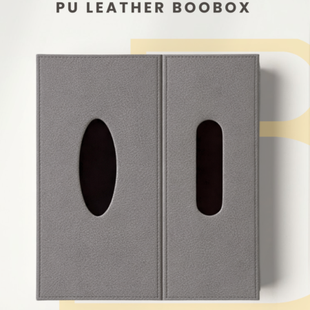 BooBox PU Leather Tissue Box Holder with Built-in Disposal Bin - Light Grey